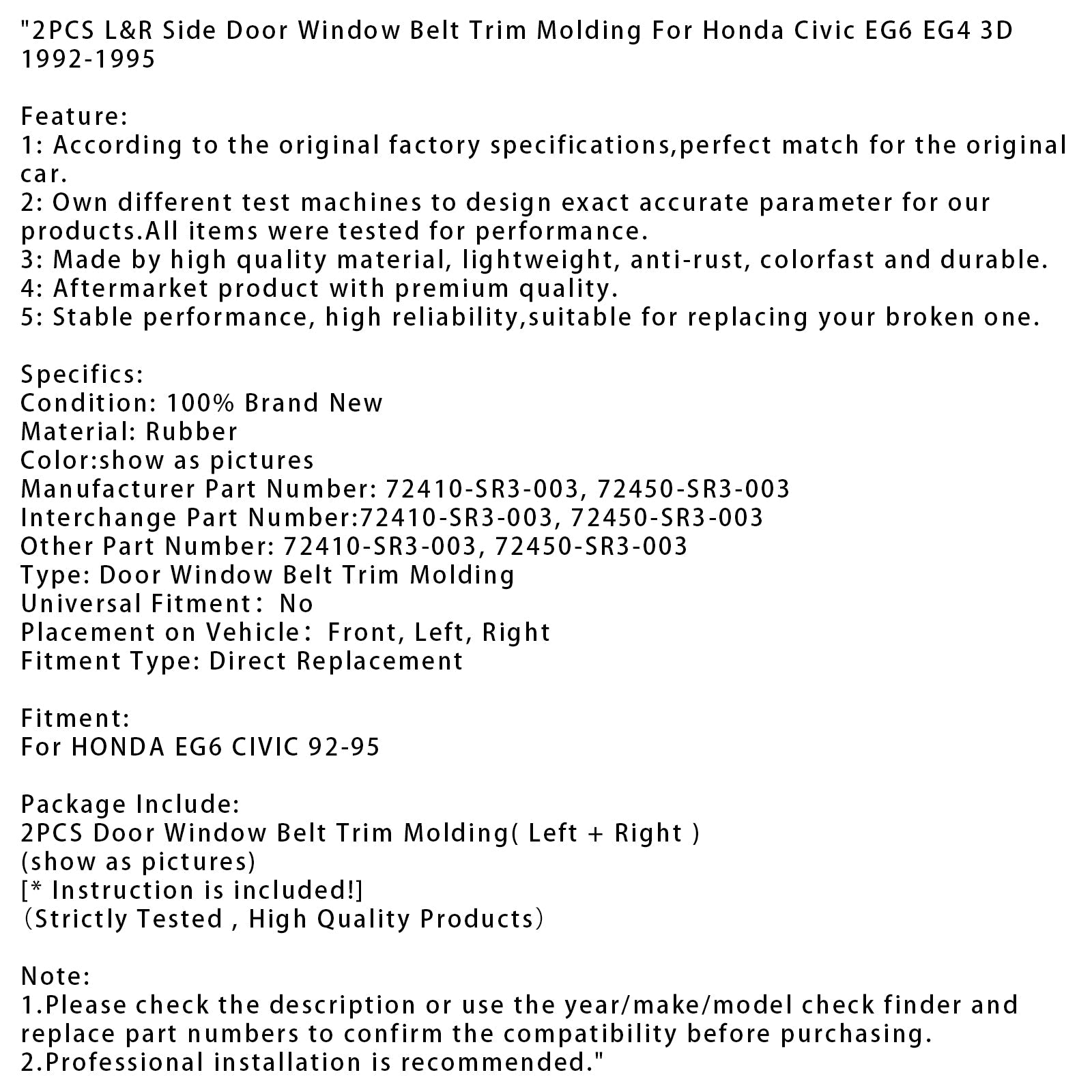 1992-1995 Honda Civic EG6 EG4 3D 2 Komadi levo in desno stransko okno