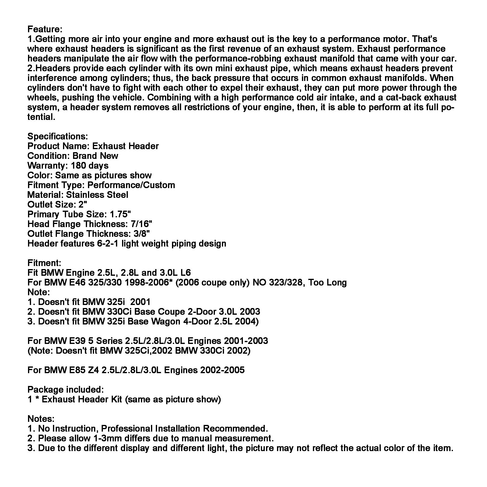 Kolektor wydechowy do BMW E46 325/330 (1998-2005) - silnik rzędowy 6-cylindrowy 2,5 l/2,8 l/3,0 l