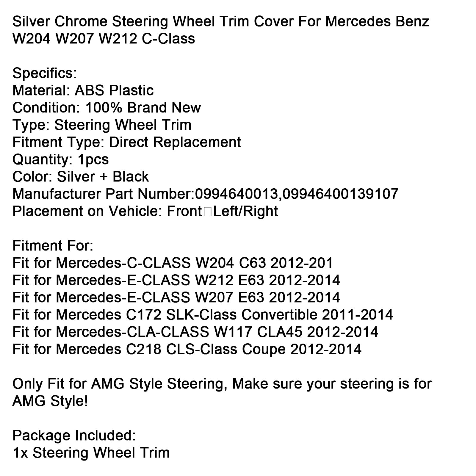 Stuurwielbekleding in zilverchroom voor Mercedes-Benz W204  W207  W212 Klasse C