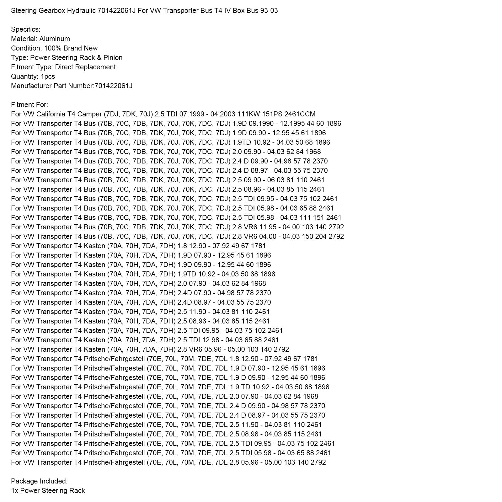 Hydraulische stuurkast 701422061J voor VW Transporter Bus T4 IV Box 93-03