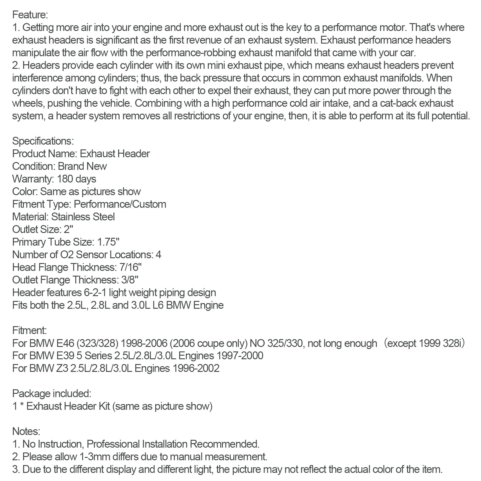 Stainless Exhaust Header Manifold pour BMW E46 323i 328i Z3-528I M54 E93 E94