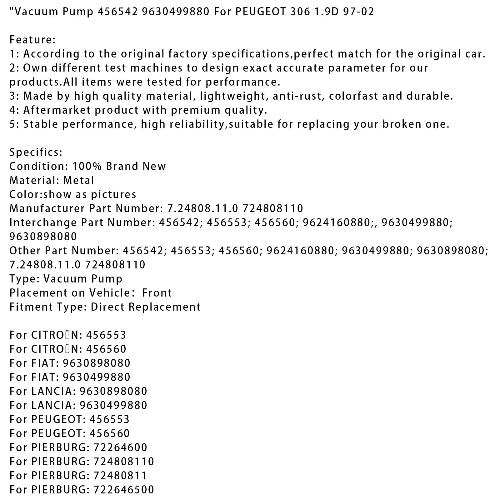 Pompa a vuoto Peugeot 306 1.9d 1997-2002 456542 963049980