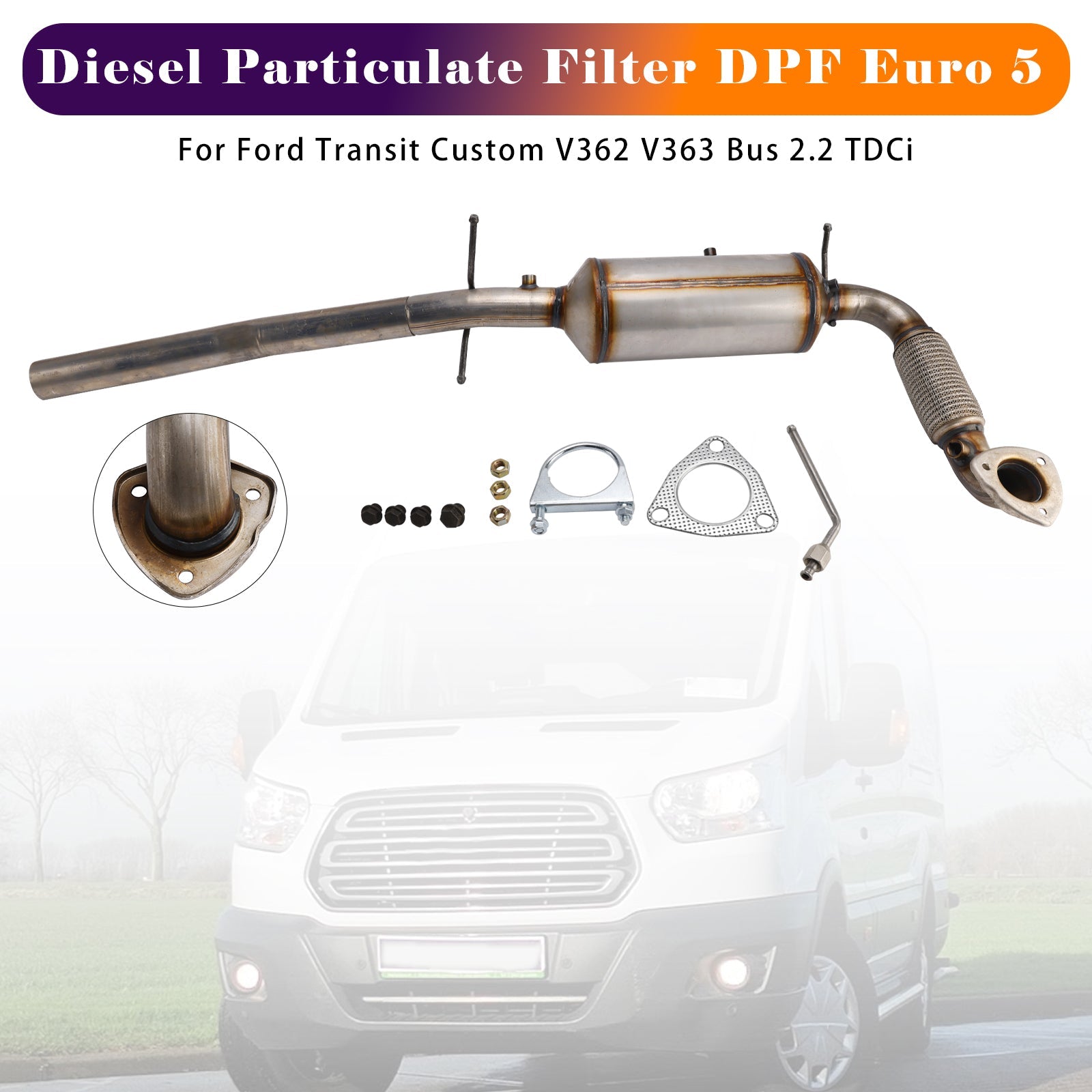Filtre à particules diesel (FAP) Euro 5 BK315H270CB pour Ford Transit Custom V362 V363 Bus 2.2 TDCi 2012-2017