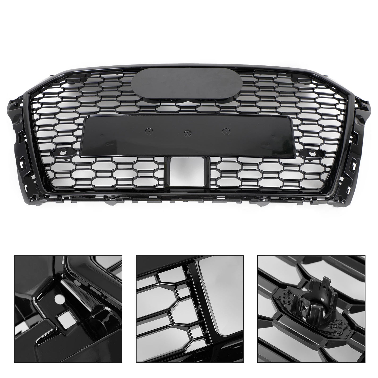 Grille avant style nid d'abeille RS3 pour Audi A3 S3 2017-2019 avec ACC, noir brillant.