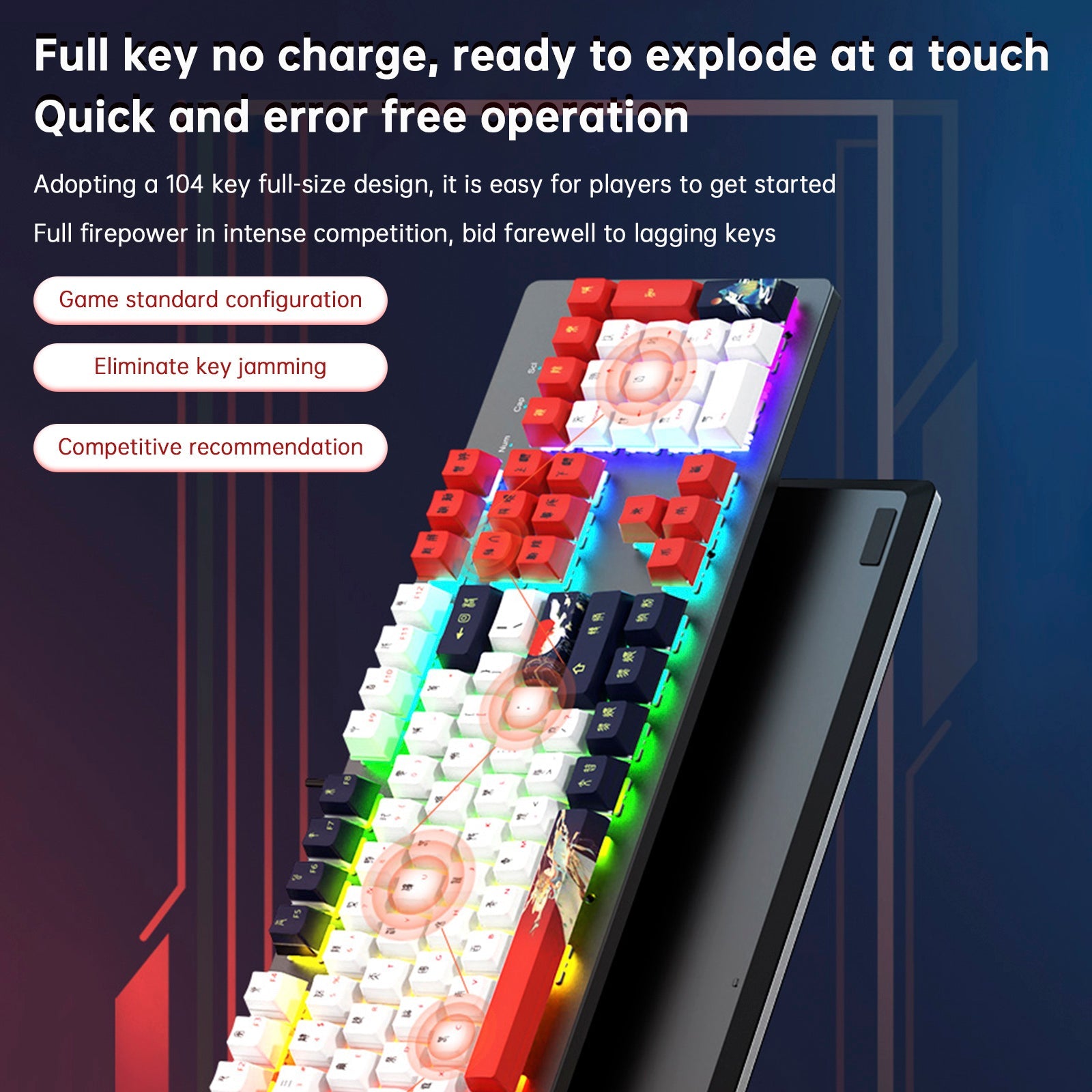 Teclado mecánico para juegos con cable de 104 teclas con interruptores lineales azules y retroiluminación RGB