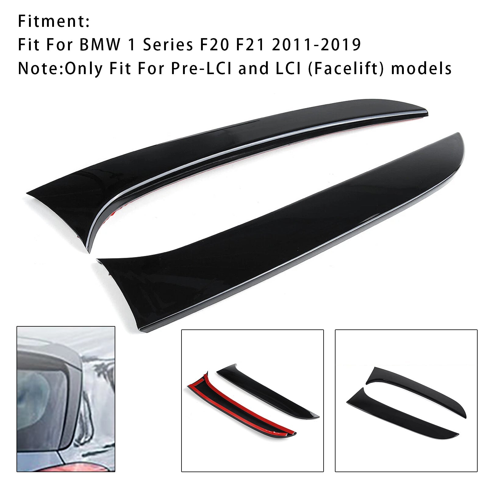 Paire de becquets latéraux de lunette arrière noir brillant pour BMW Série 1 F20 F21 2012-2019