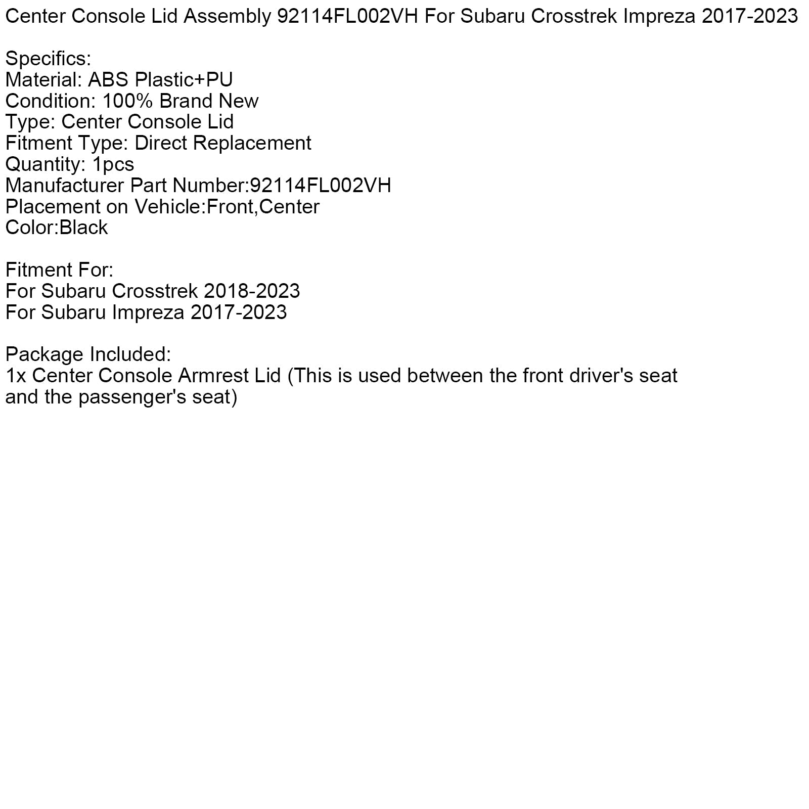 Pokrov sredinske konzole za Subaru Crosstrek Impreza 2018-2023 92114FL002VH