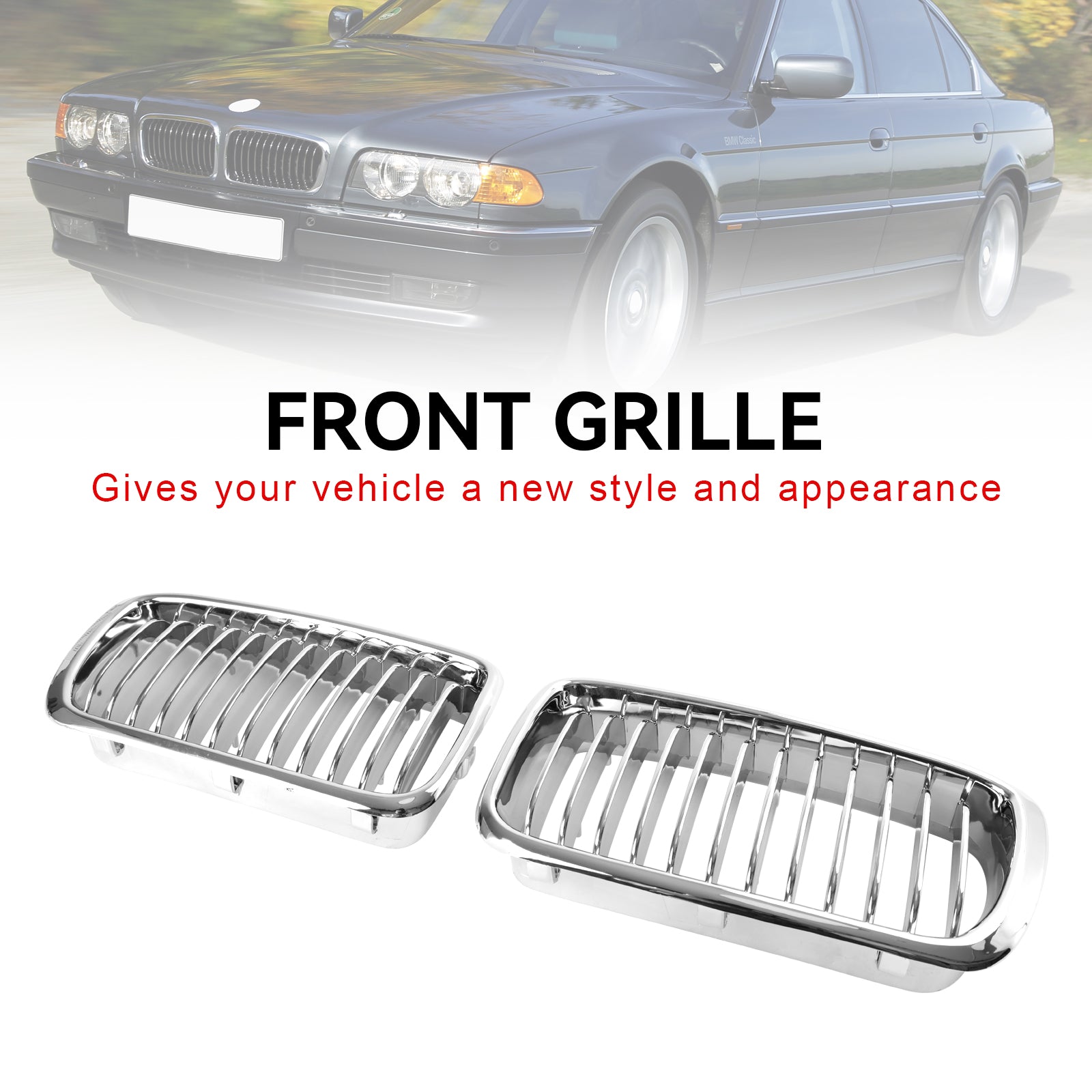 2PCS Chrome Front Kidney Grill Grille Pour BMW 7 Series E38 1994-2001