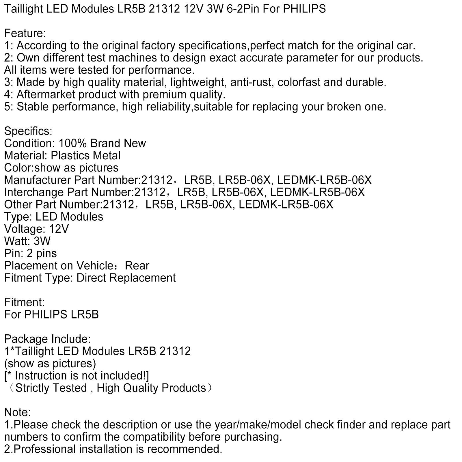 LR5B 21312 12 V 3 W 3 W 6-2 Pinks per Philips LR5B 21312