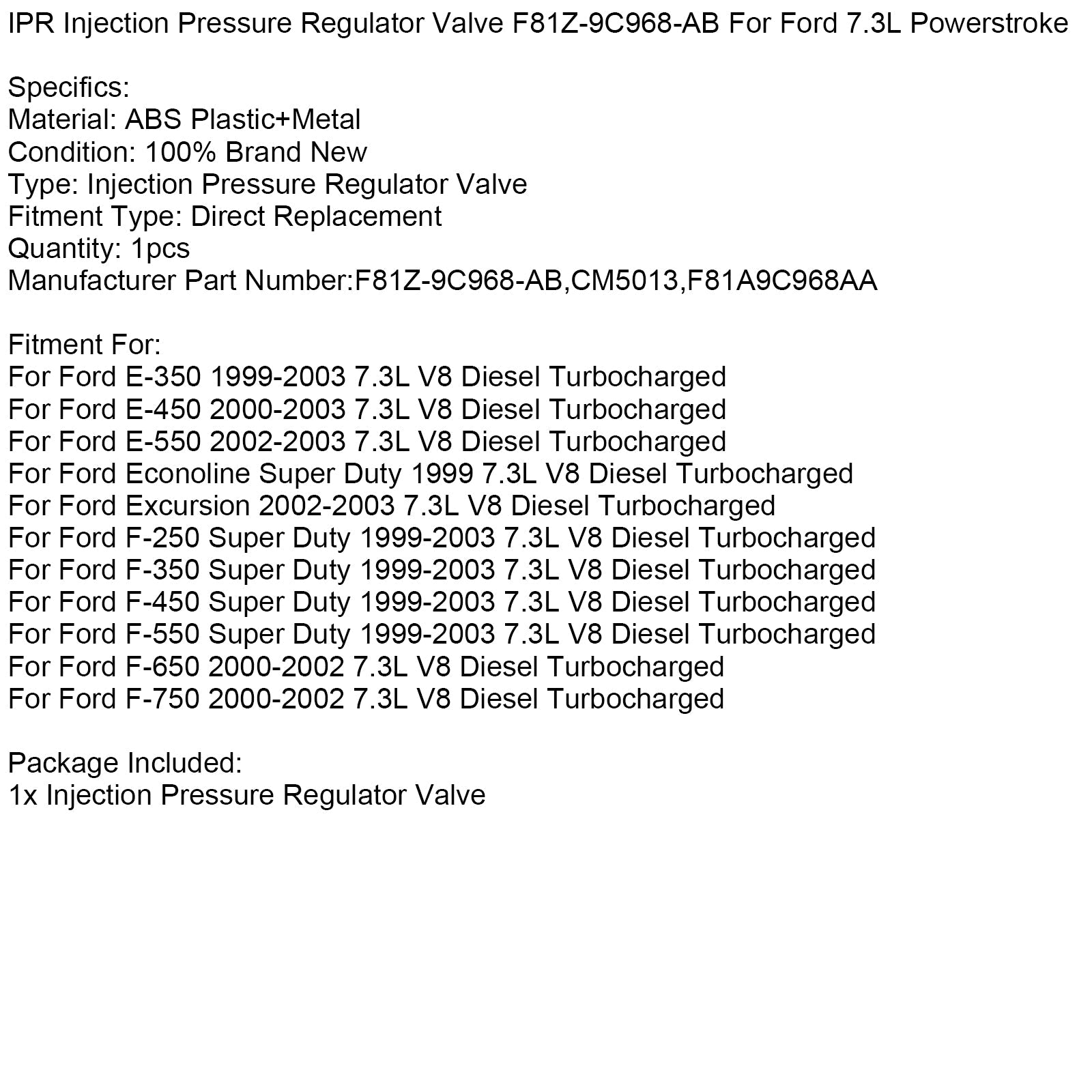 Drukregelaar d'IPR-injectie F81Z-9C968-AB voor Ford 7.3L Powerstroke