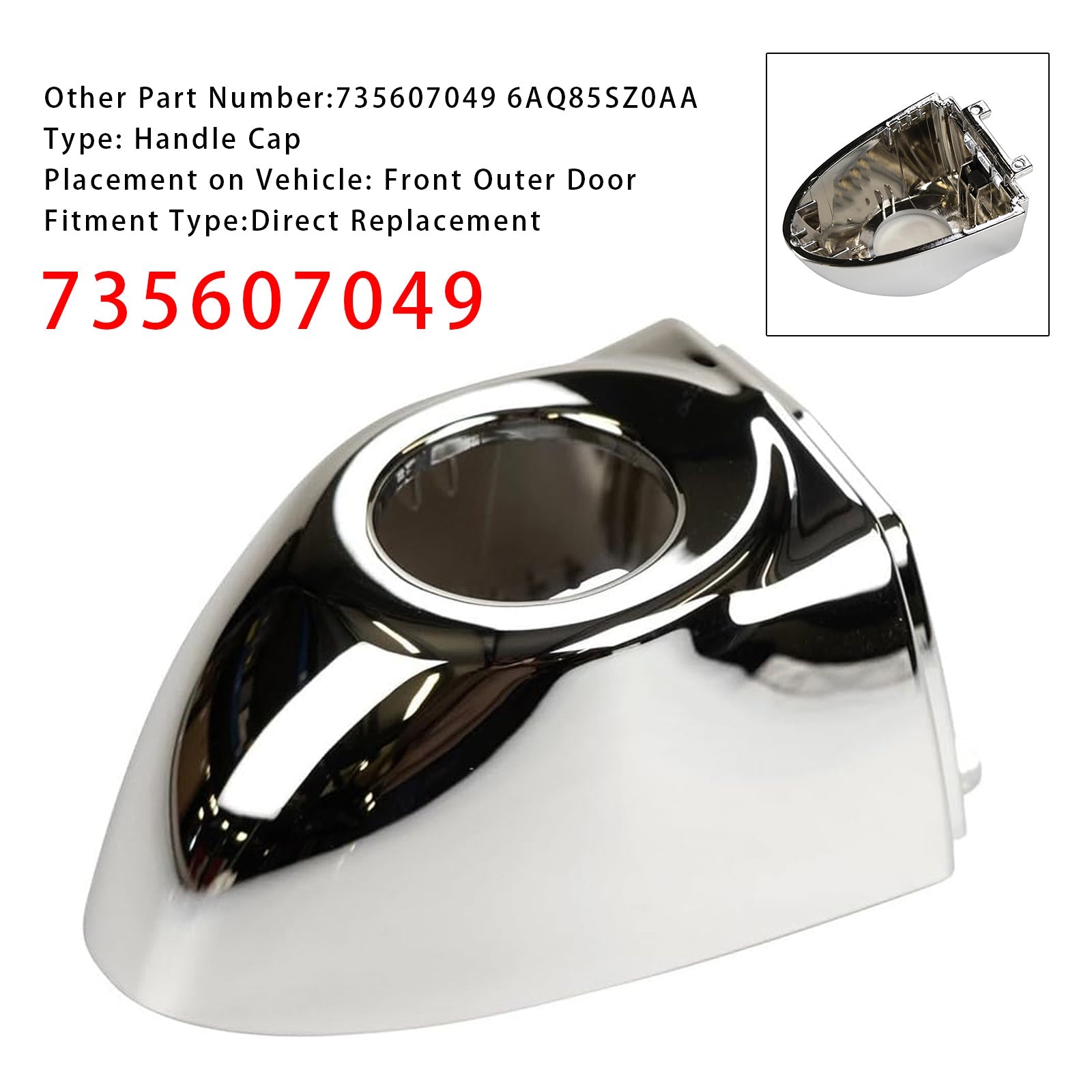 Capuchon de poignée de porte extérieure avant Fiat 500X 2016-2021 735607049