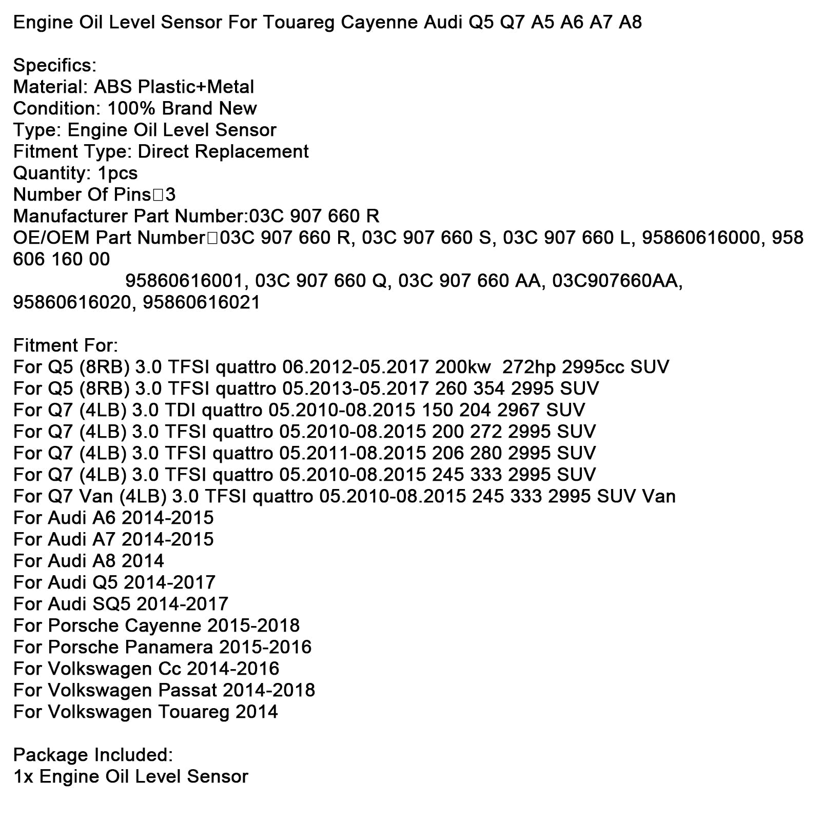 Senzor nivoja'olje 03C907660R za Touareg Cayenne Audi Q5 Q7 A5 A6 A7 A8