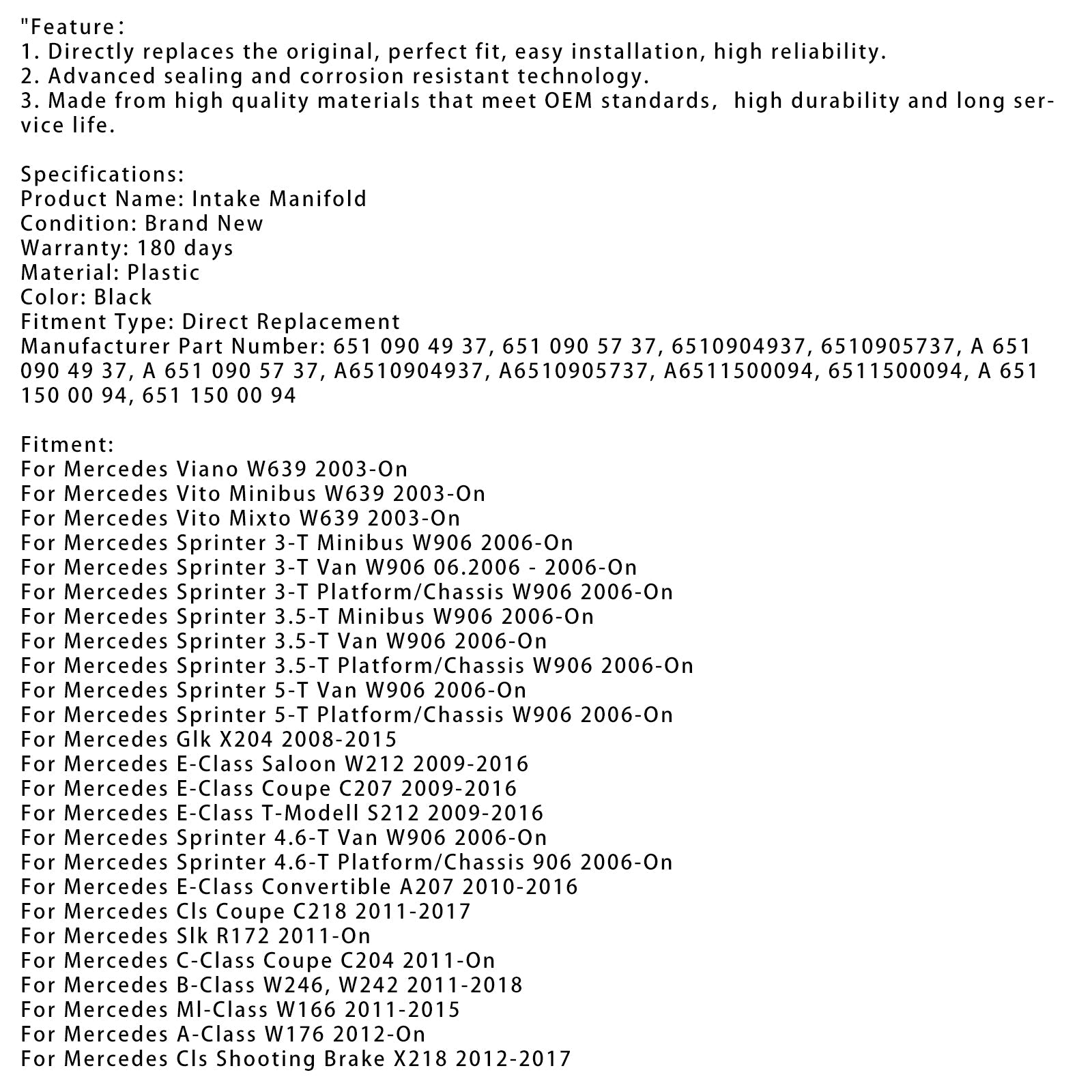 Inlaatspruitstuk met actuatormotor voor Mercedes 2.1 Cdi 2143CCM 2003+ EEP/ME/253