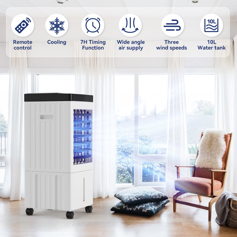 Air acondicionador evaporativo de 10 l 3 en 1 con un ventilador y un humidificador de control remoto