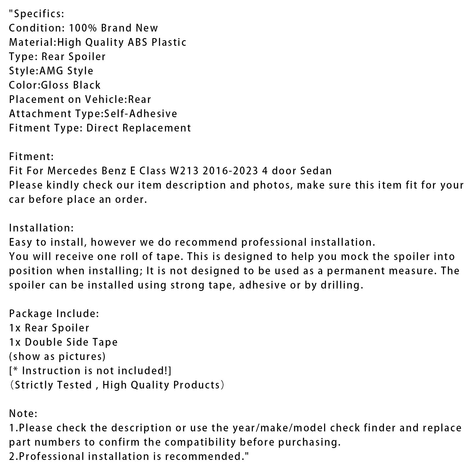 Spoiler posteriore nero lucido in stile Mercedes-Benz Classe E W213 AMG 2016-2023