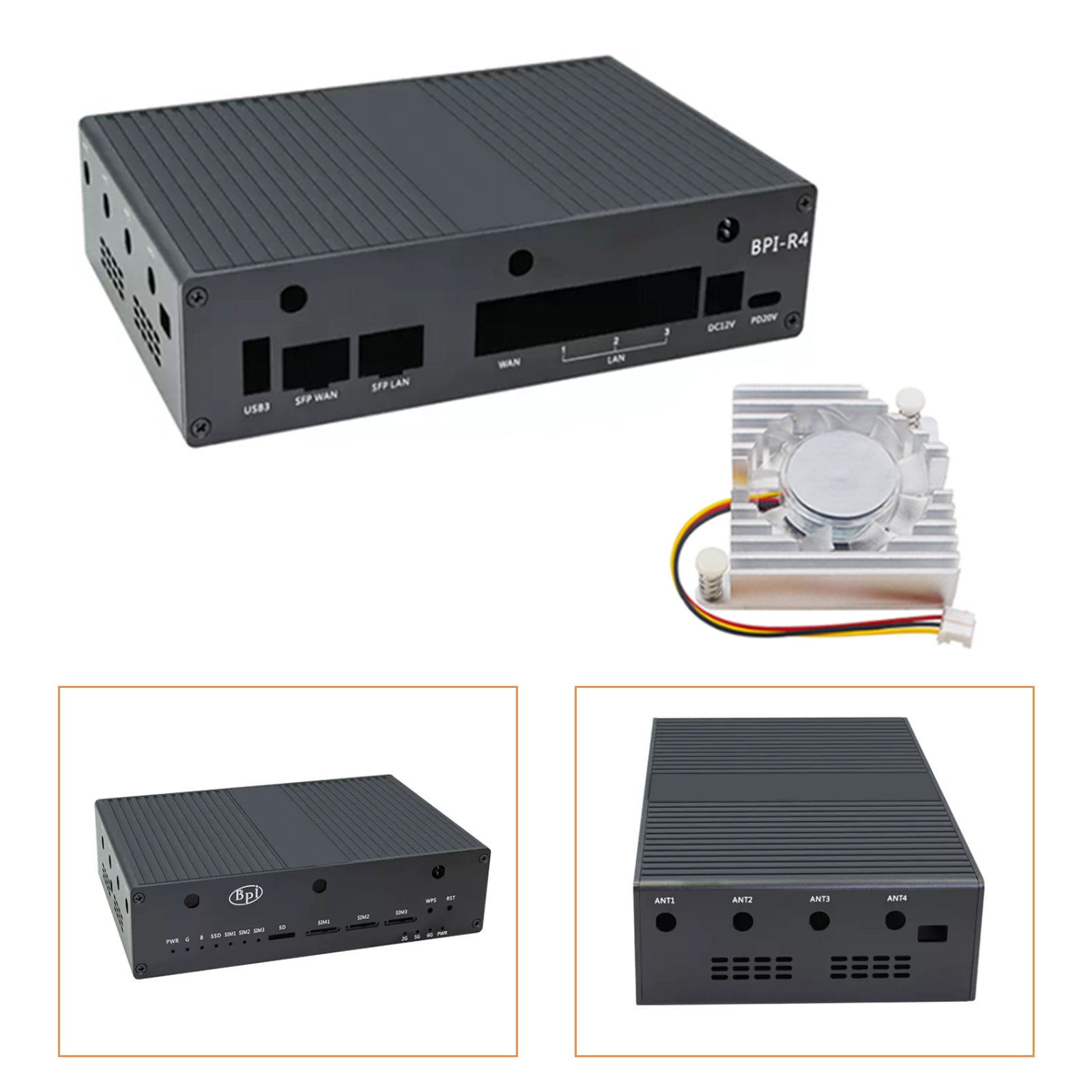 Beschermende schaal in aluminium voor banaan Pi R4 met radiator