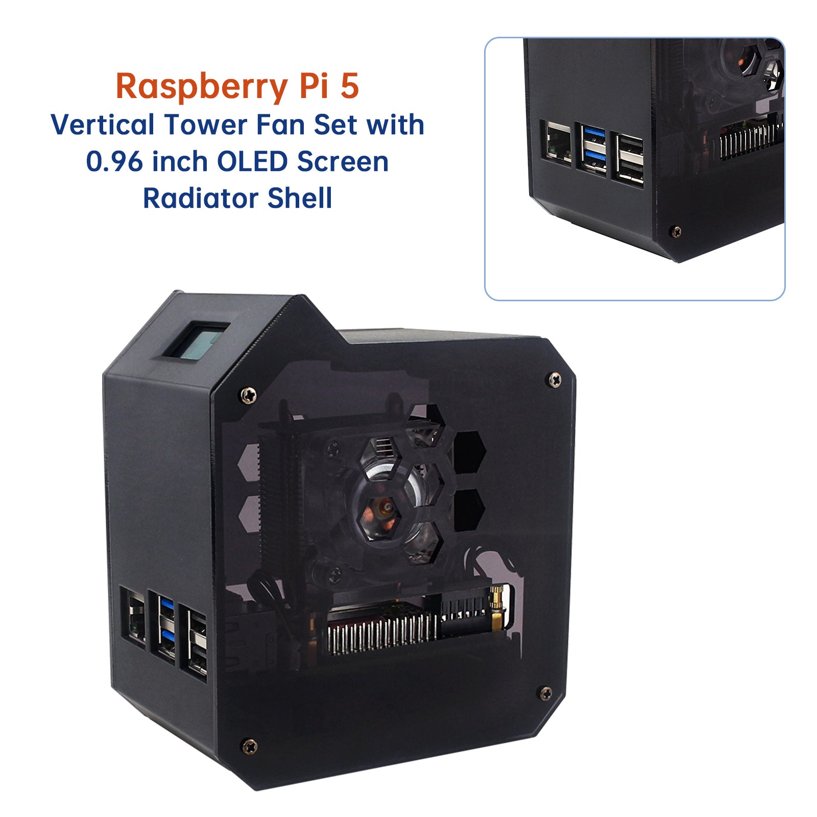 Zestaw pionowych wentylatorów Raspberry Pi 5 z 0,96 -calową OLED OLED Shell