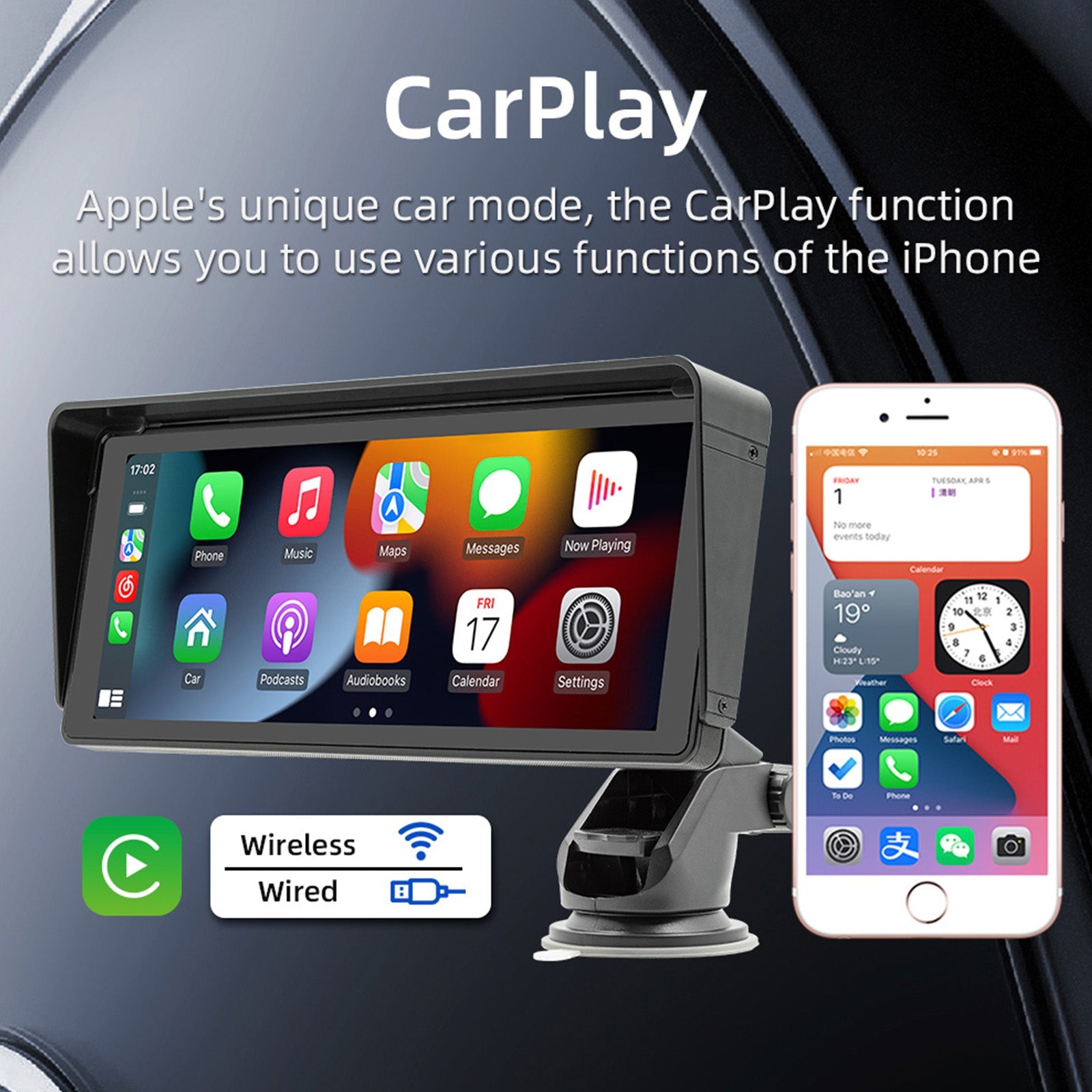 Lecteur MP5 de voiture 10,26 pouces Transmetteur FM Bluetooth pour voiture sans fil Carplay 4 caméras LED