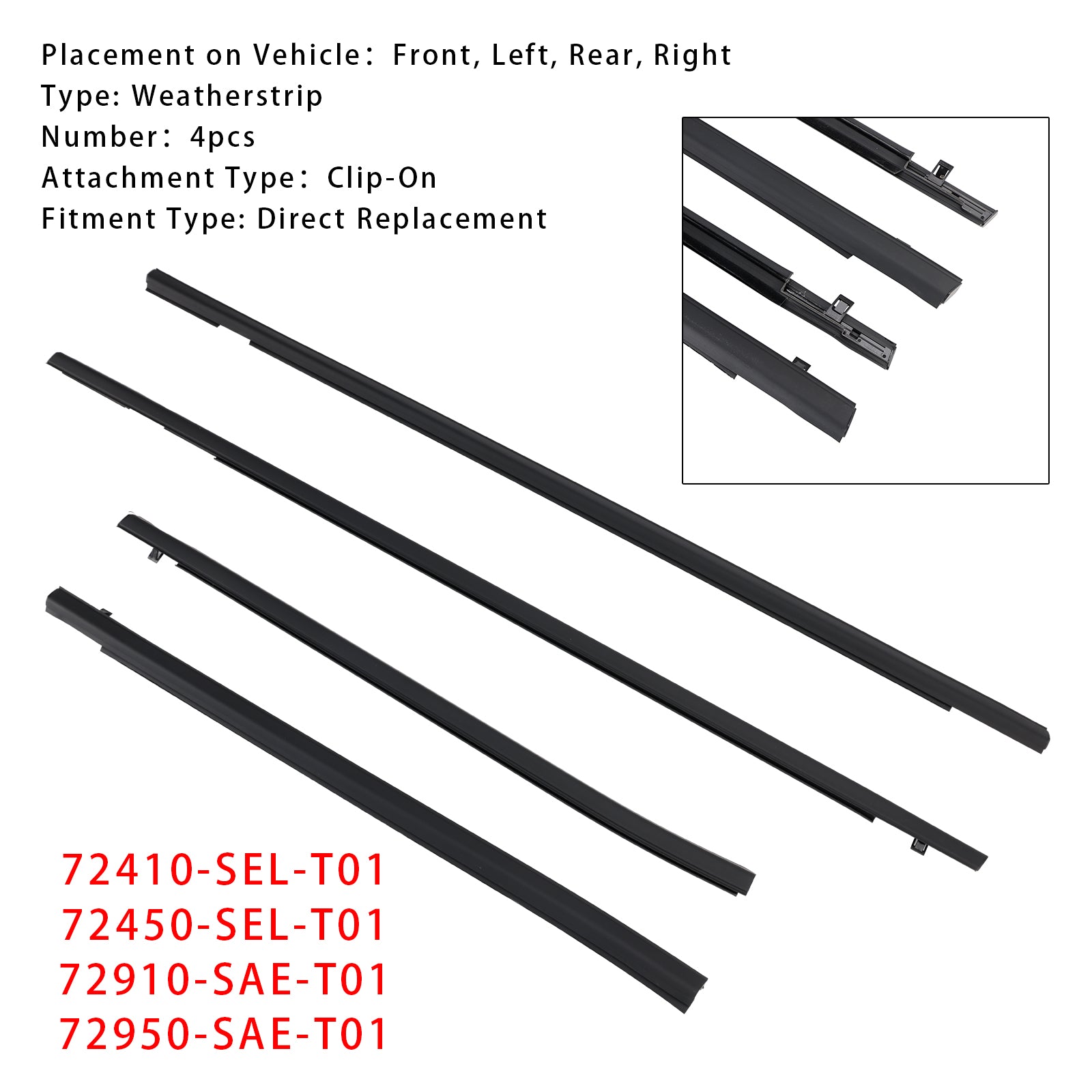 Joint d'étanchéité en caoutchouc pour ceinture de porte Honda FIT JAZZ 1re génération 2001-2008, 4 pièces