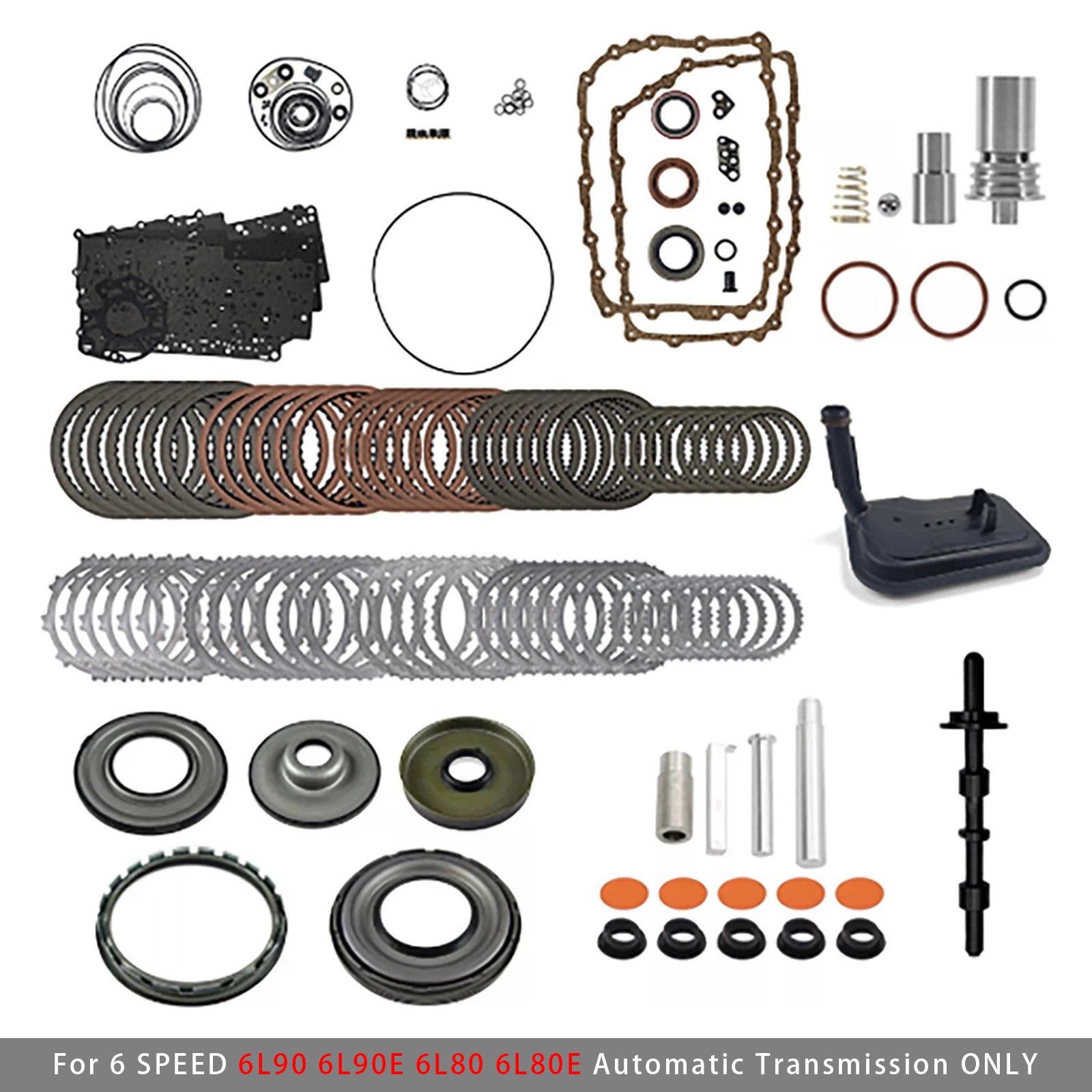 Kit de réfection complet pour transmissions 6L90, 6L90E, 6L80 et 6L80E, comprenant pistons, filtre et disques de friction.