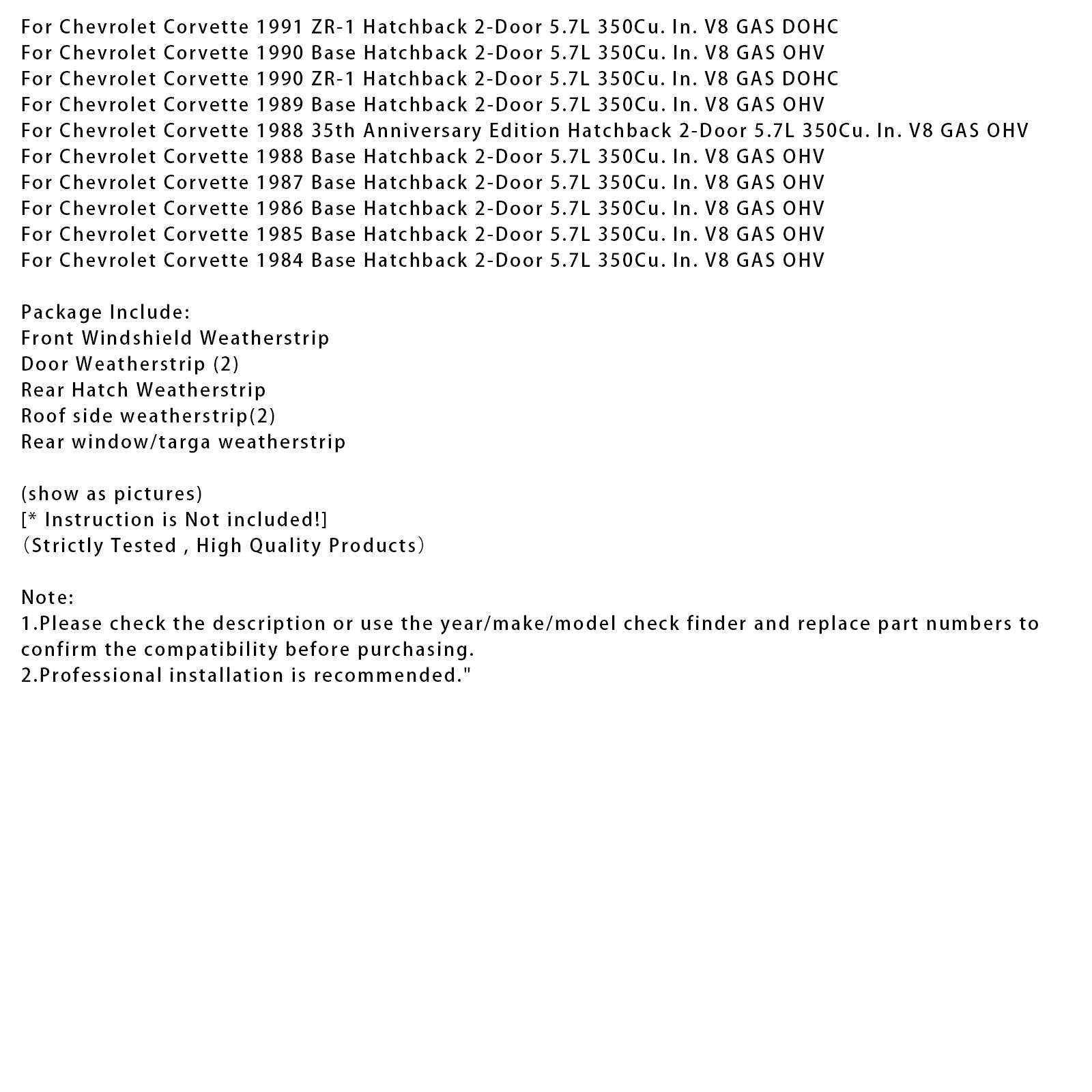 Kit de joint d'étanchéité étanche pour Chevrolet Corvette C4 Coupé (1984-1996) 9096GGW