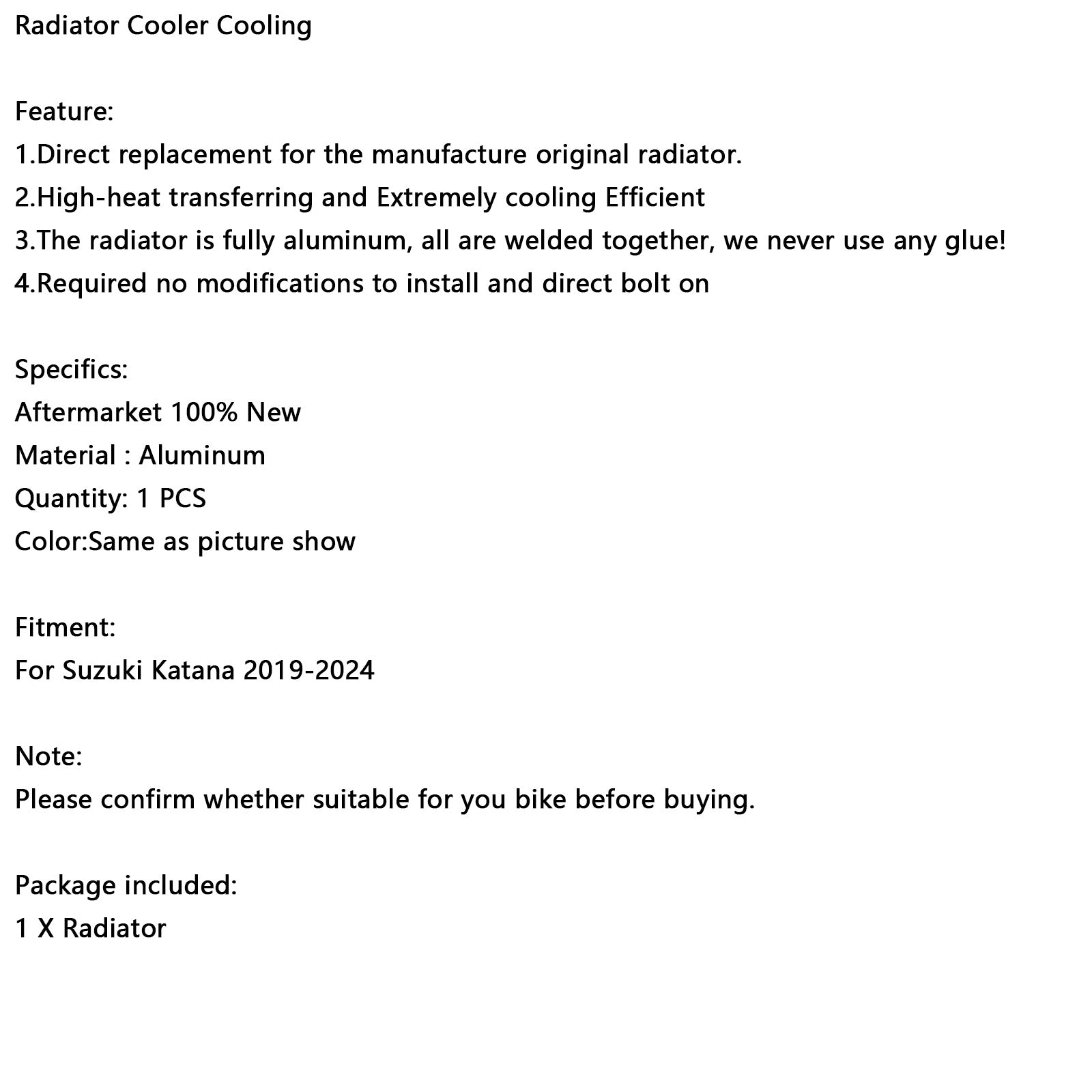 Refroidisseur de moteur de radiateur Suzuki Katana 2019-2024