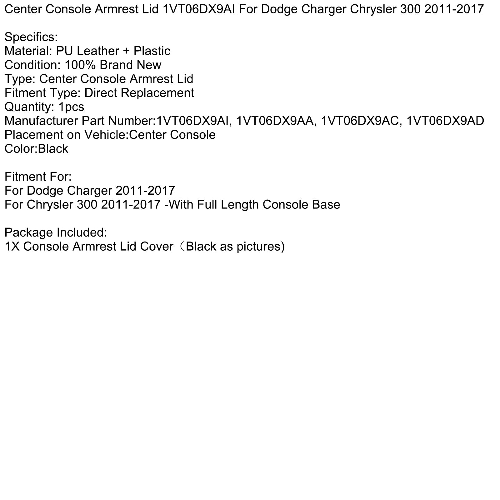 Naslovnica&Sredinski naslon za roke za Dodge Charger Chrysler 300 2011-2017 1VT06DX9AI