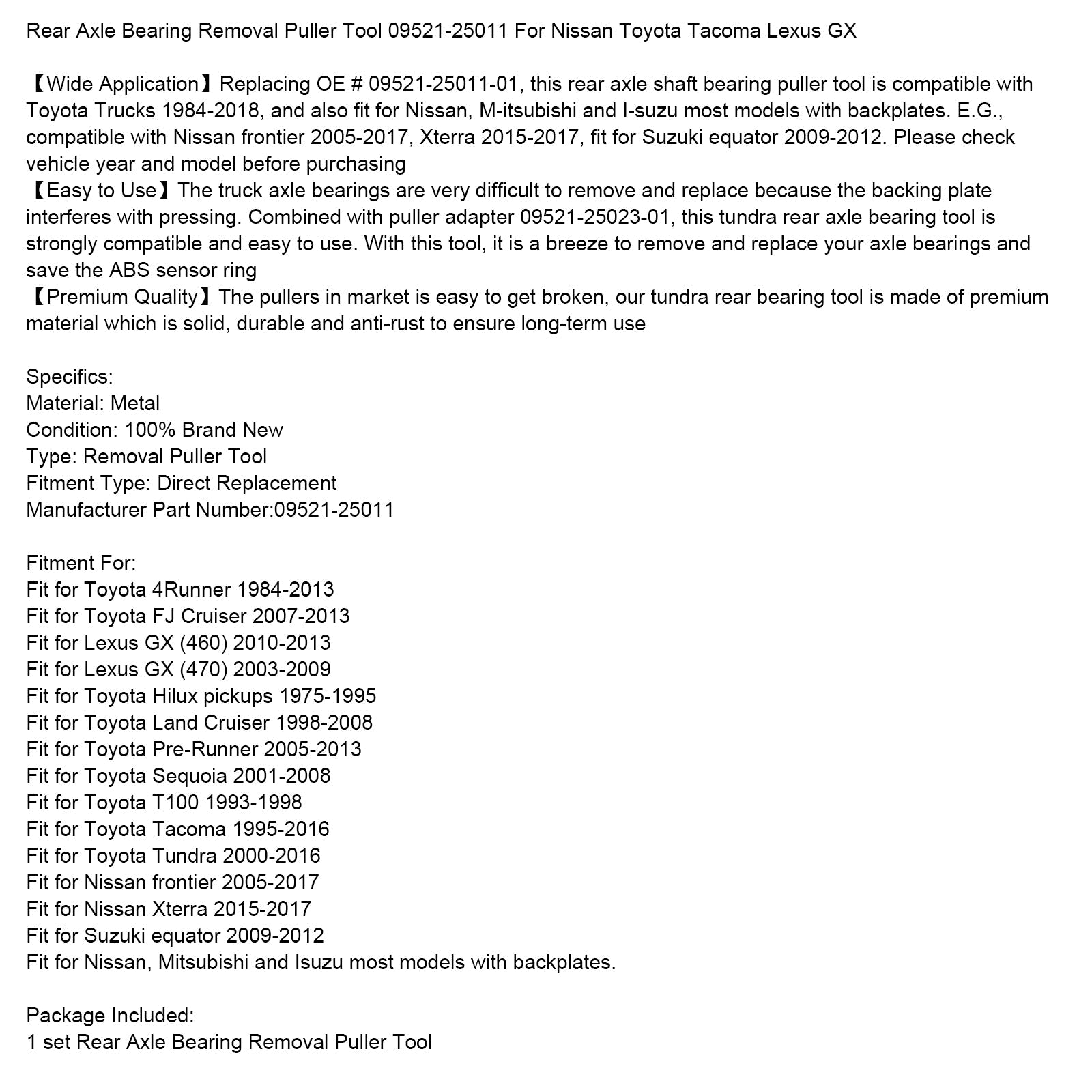 Snemalec ležajev d'Zadnja os za Toyota T100 1993-1998 09521-25011