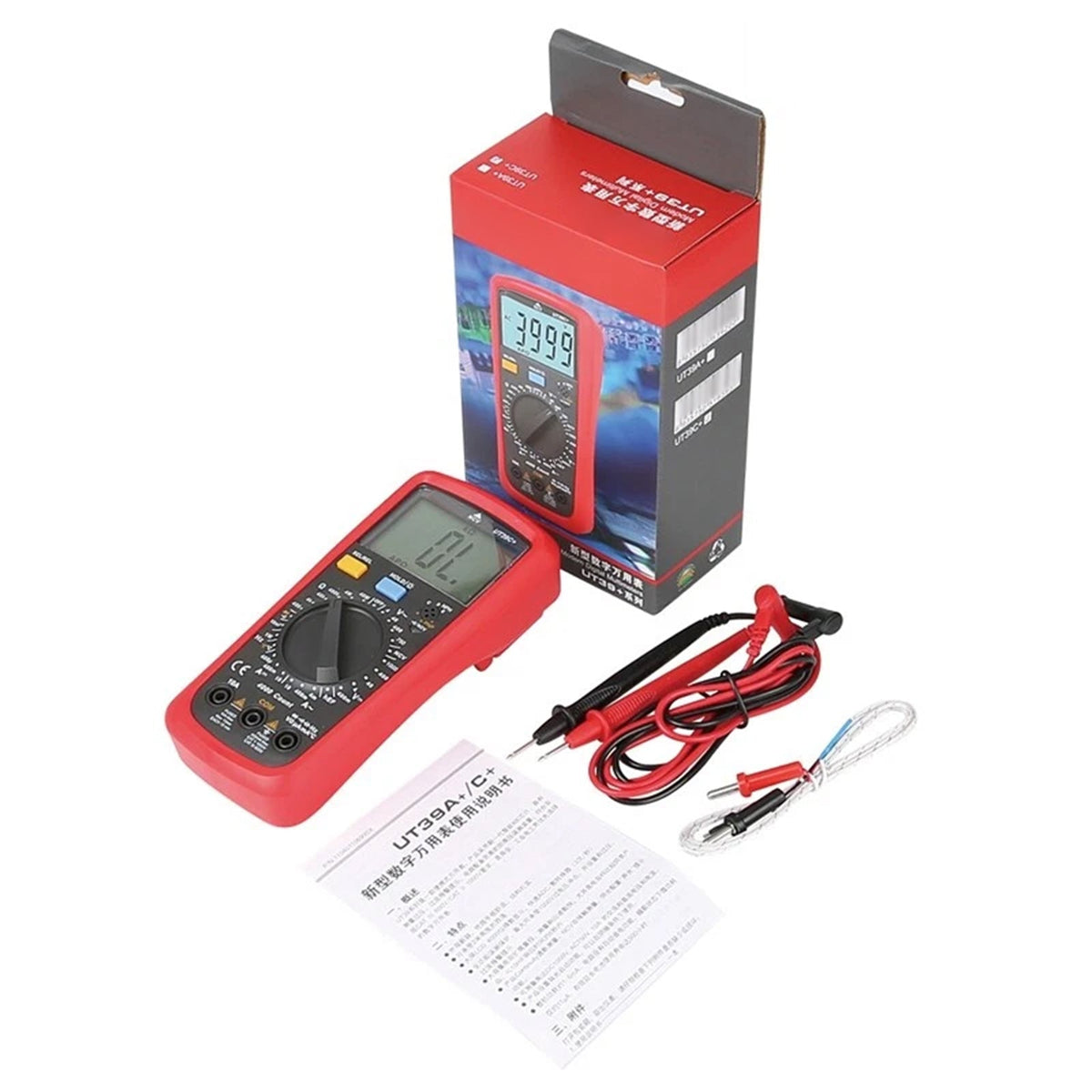 UT39C+ digitale multimeter: AC/DC voltmeter, diode- en condensatortester.