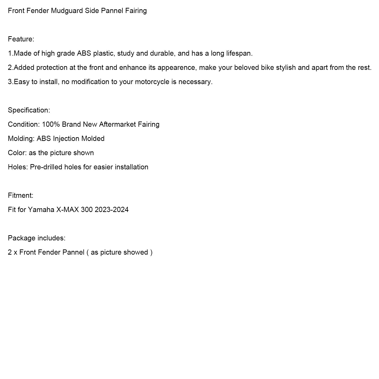 2023-2024 Yamaha X-MAX 300 XMAX300 Carenado de panel lateral de guardabarros delantero