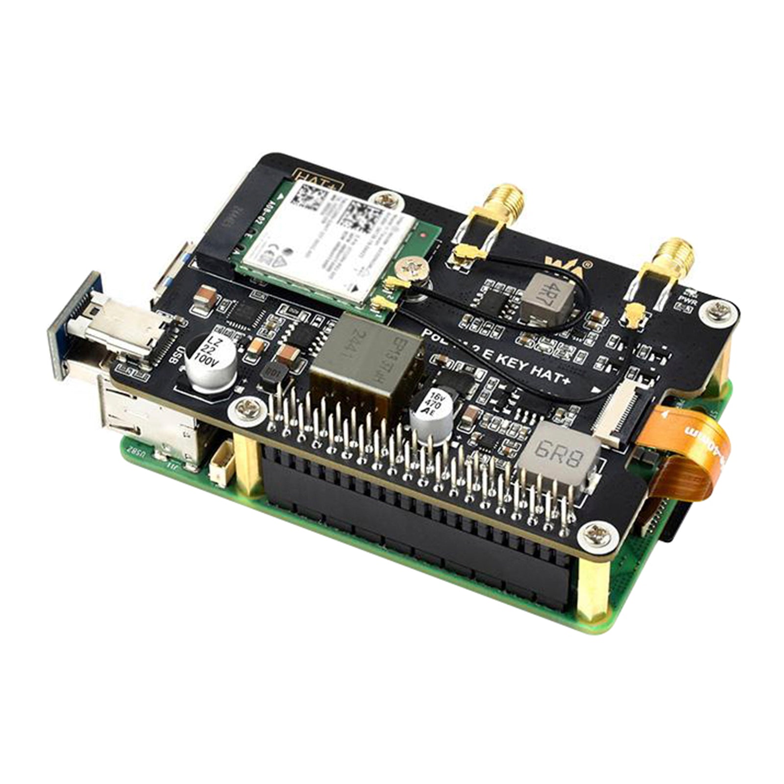 Adapterkaart d'PoE Ethernet-voeding voor Raspberry Pi 5 PCIe naar M.2 E-sleutel