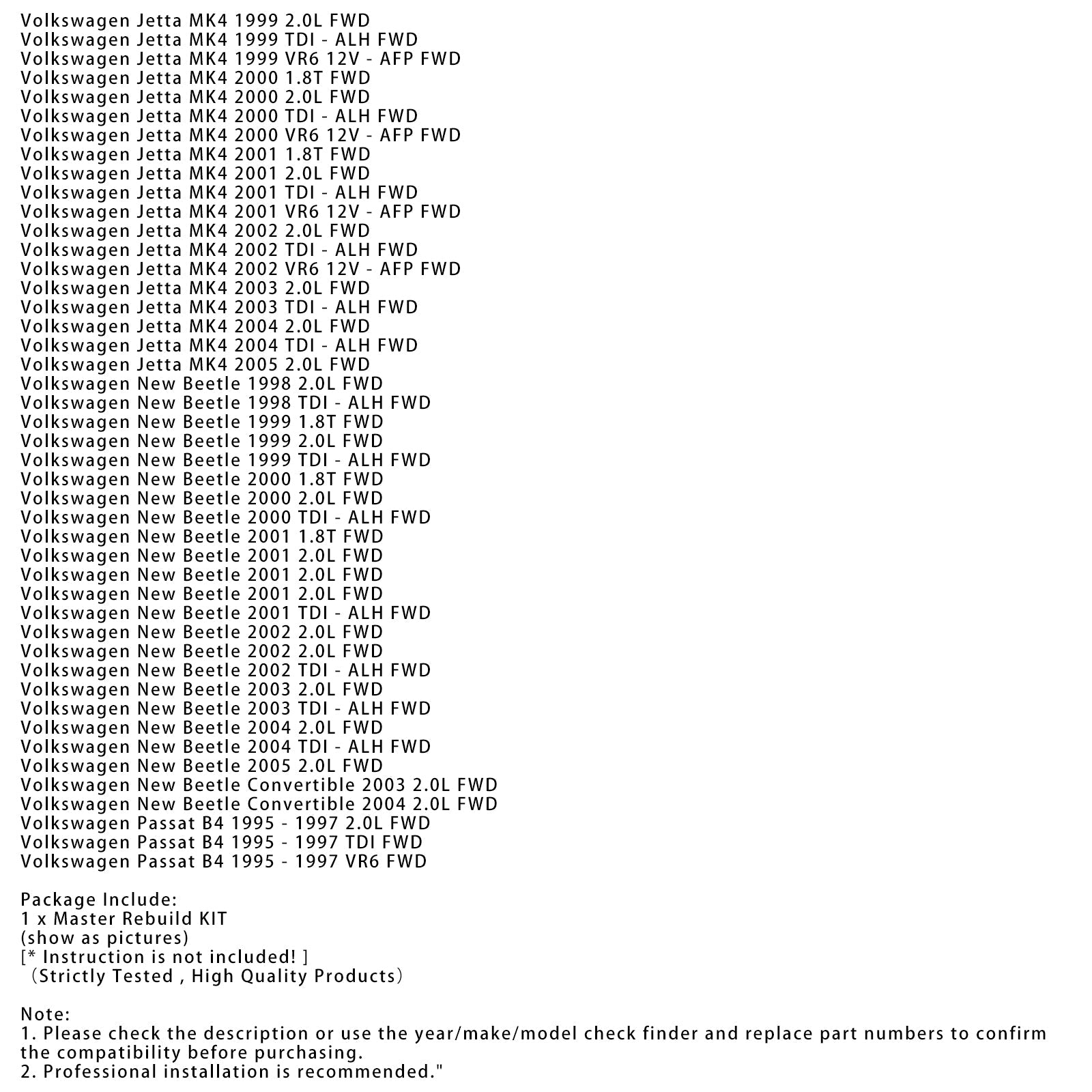 Kit de révision et de reconstruction de la transmission principale pour Volkswagen Golf/GTI MK4 1.8T FWD 01M 2000 K111900