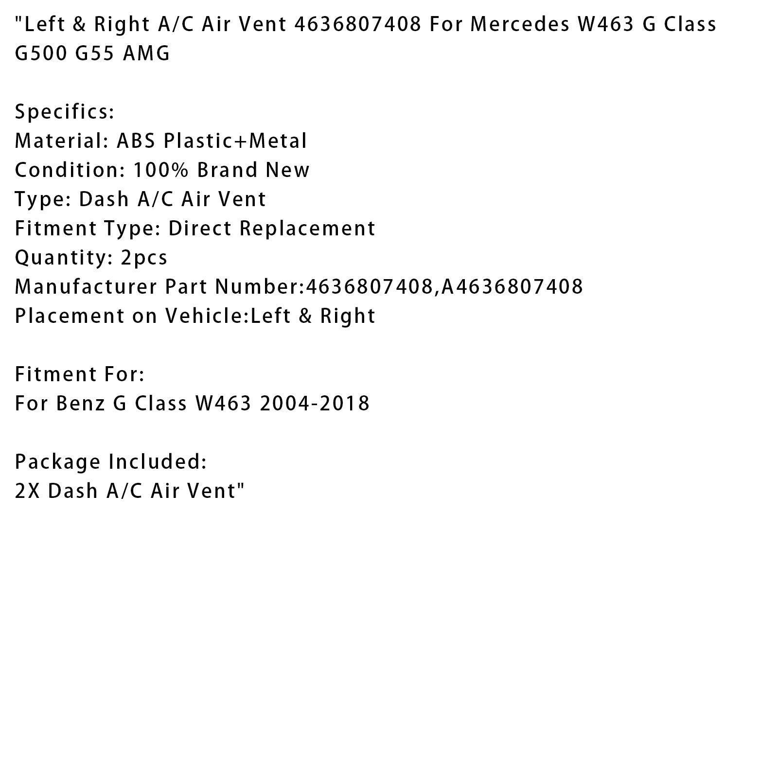 Mreža&Levi in ​​desni prezračevalnik za Mercedes W463 Razred G G500 G55 AMG 2004–2018 4636807408