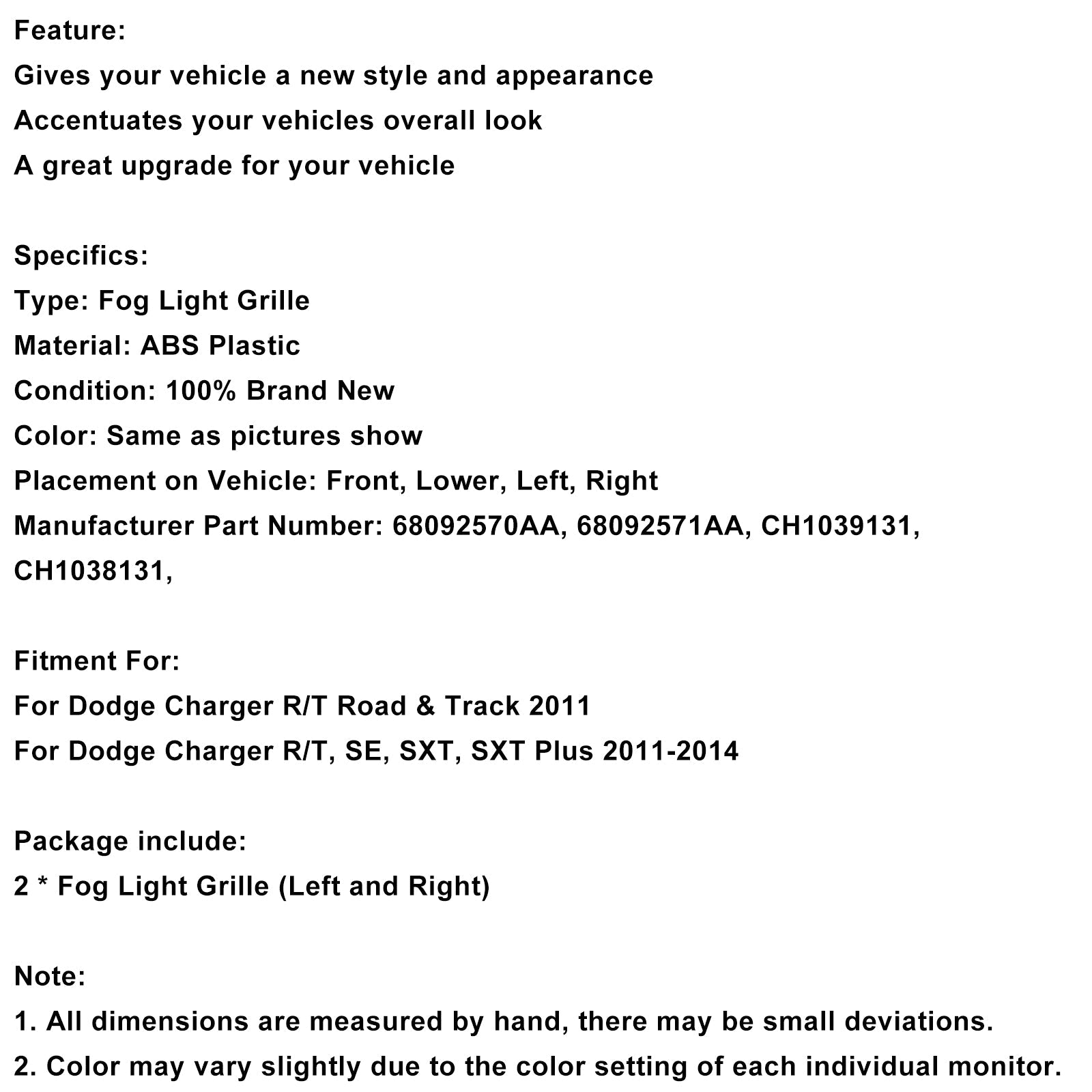 Wiele 2 bioder mgły 68092570AA dla Dodge Charger 2011-2014 68092571AA