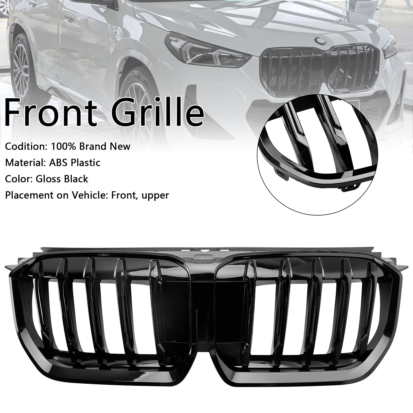 Grille de calandre de pare-chocs avant noire brillante pour BMW X1 U11 U12 2023-2024