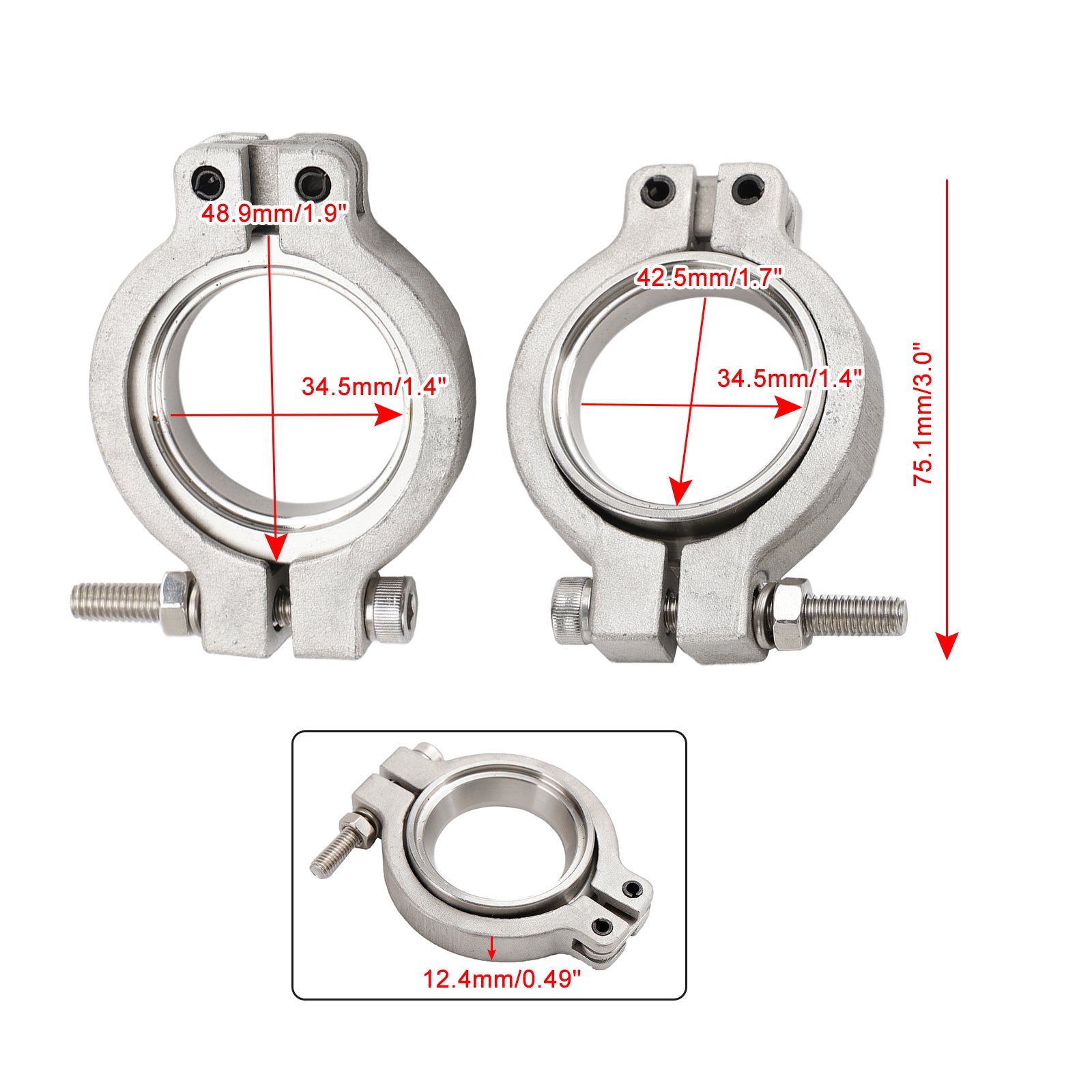 Kit de 4 colliers de serrage V-Band TiAL MV-S 38 mm pour soupape de décharge, avec vis, écrous et joints.