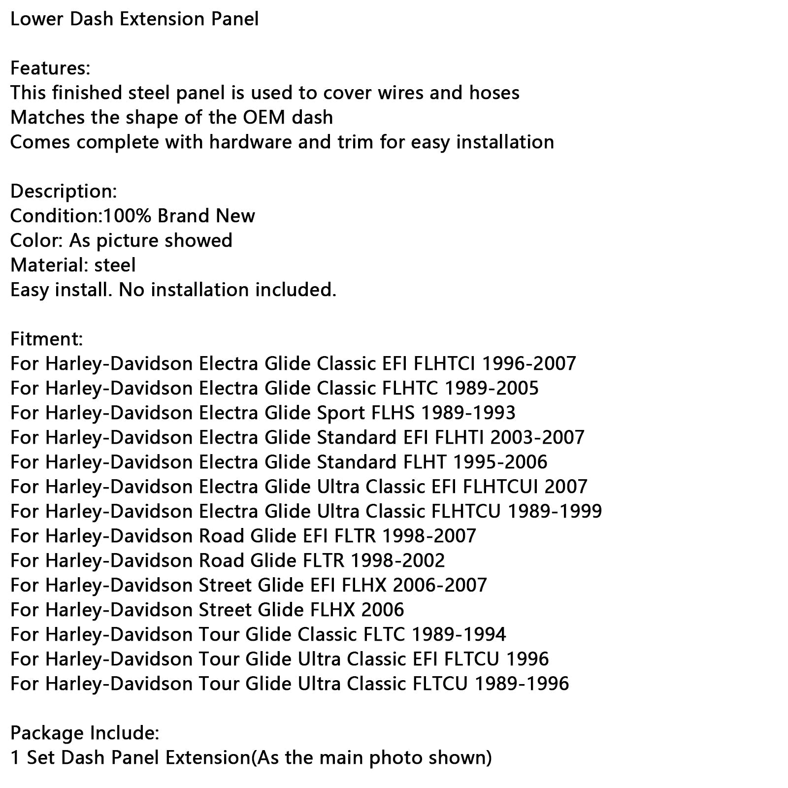 Lower Dashboard Extension Panel voor Electra Glide Road Glide FLHT FLTC 89-07