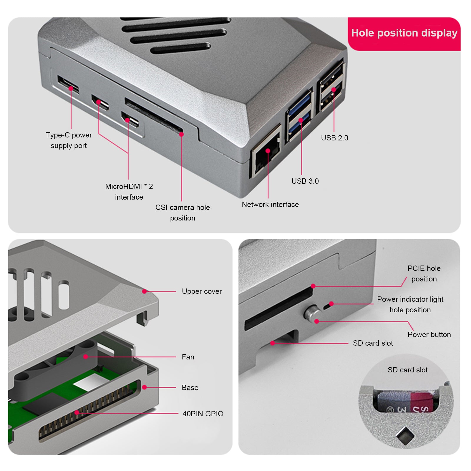 Raspberry Pi 5 Silver Shadow Shell -suojakotelo ABS-materiaalista Speed ​​​​Fan