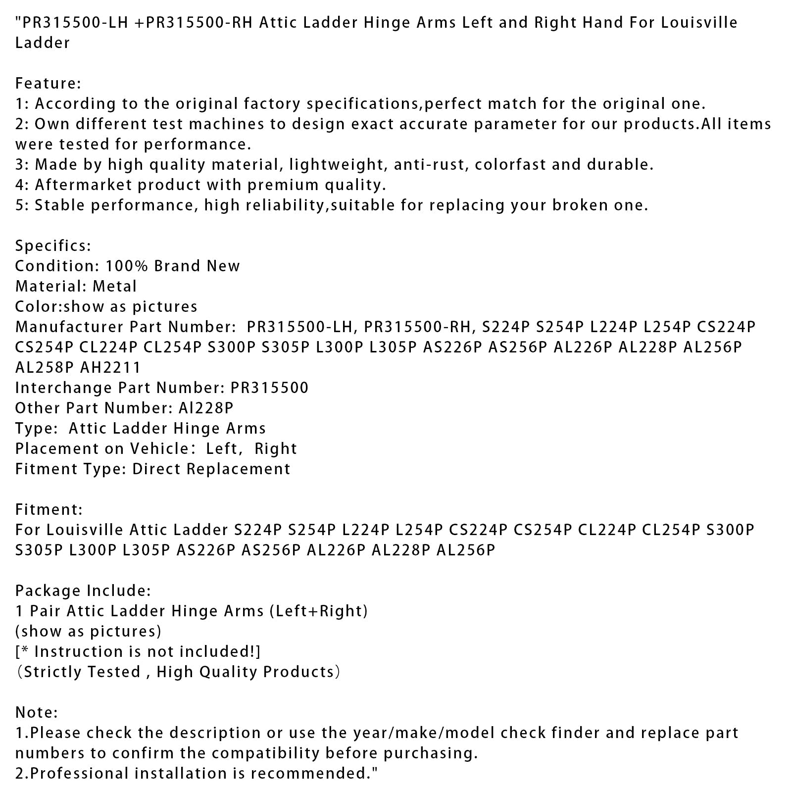 Bisagras izquierda y derecha para la escala Grenier PR315500-LH y PR315500-RH para Louisville