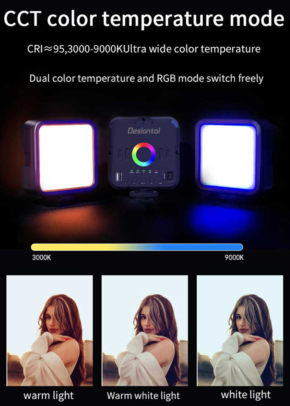 RGB a todo color 3000-9000K LED Video luz fotografía lámpara relleno VLog