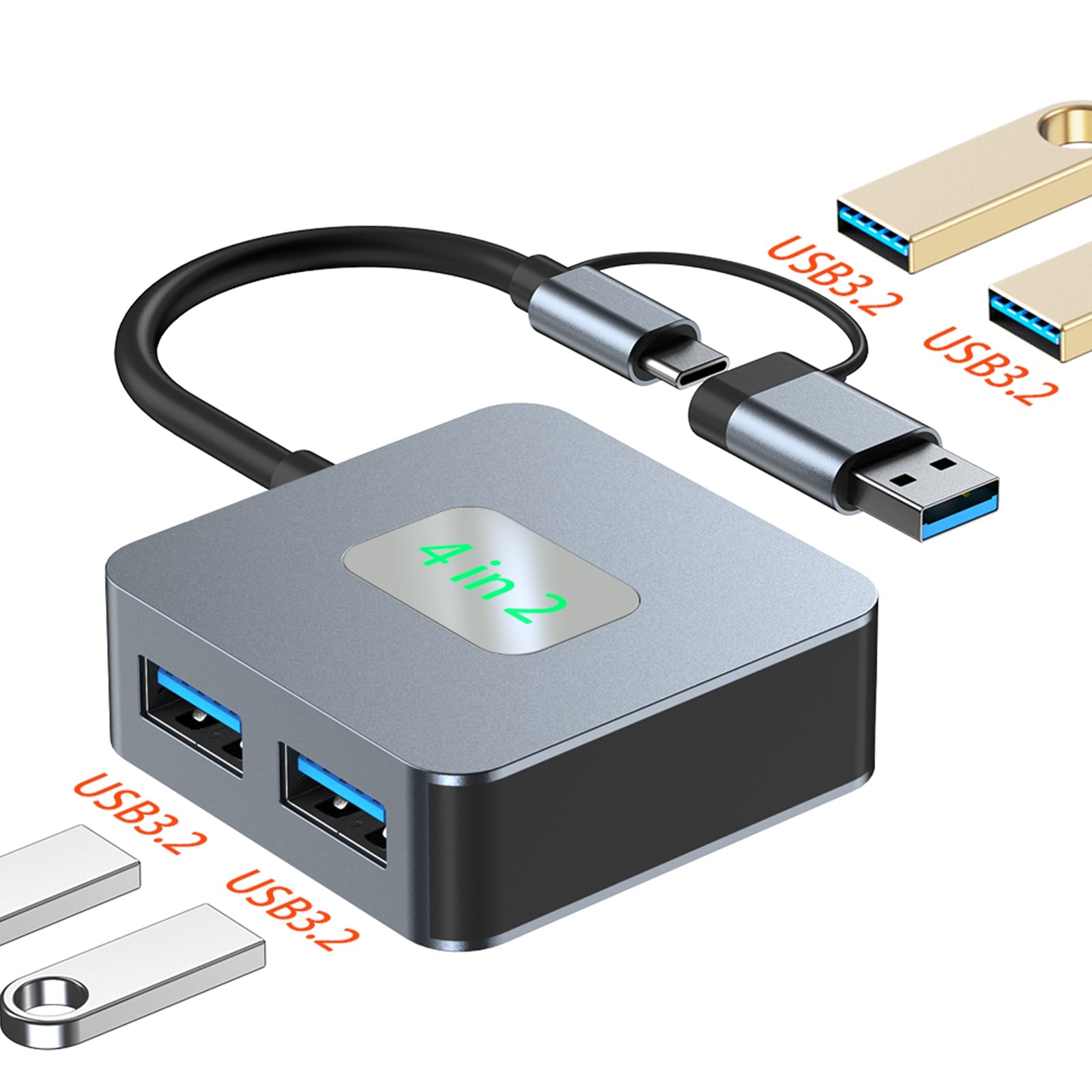 4 in 2 Type-C + USB naar USB3.2*4 Interface Hub-adapter voor MacBook iPad 15