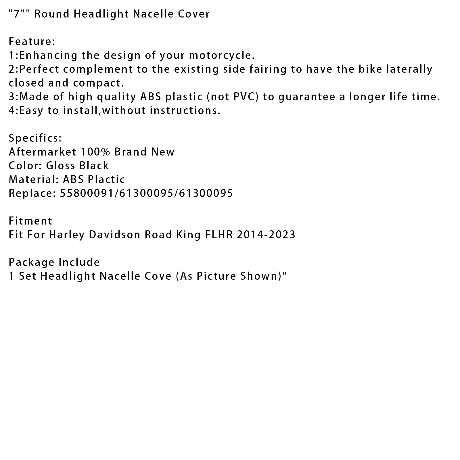 Okrogli pokrov žarometa 7""za Touring Road King FLHR 2014–2023"