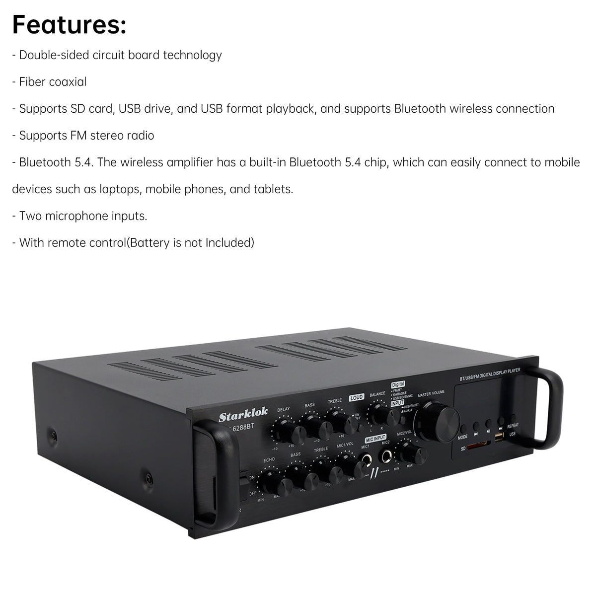 Amplificateur 5 canaux 2500 W HiFi Stéréo AV Surround SD FM Home Cinéma