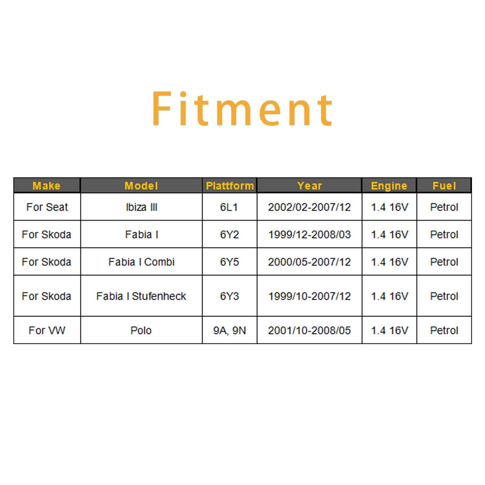 4 injecteurs de carburant pour VW Polo, Skoda Fabia I et Seat Ibiza III 1.4 16V 036906031AB
