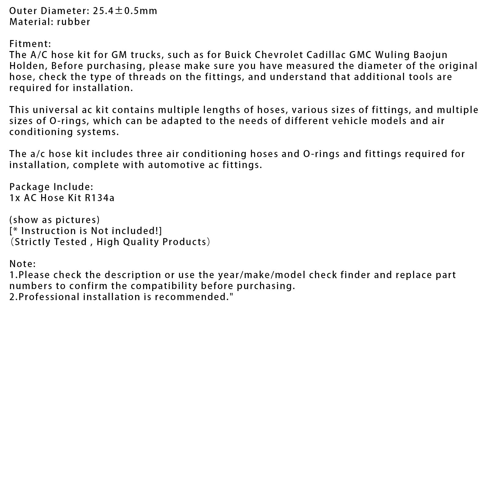 R134a airconditioningslangset voor Buick, Chevrolet, Cadillac, GMC en GM