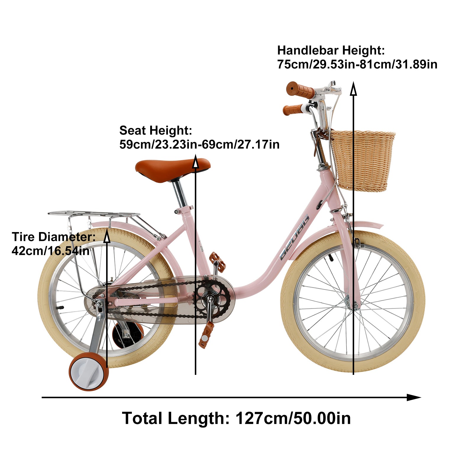 Lapsipyörä 18 tuumaa tytöille ja pojille 7–9 -vuotiaille korilla