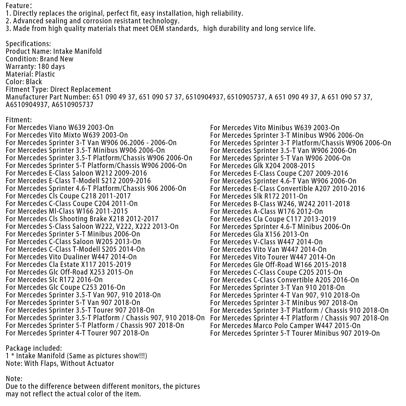 06.2006-2006-On Mercedes Sprinter 3-T Van W906Collecteur d'admission d'air A6510904937