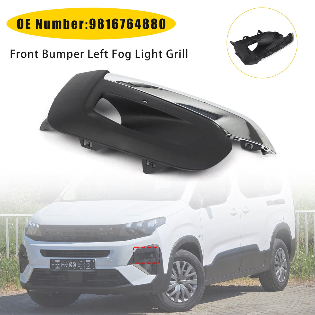 Rejilla de luz antiniebla delantera izquierda 9816764880 para Peugeot Rifter 2019-2025