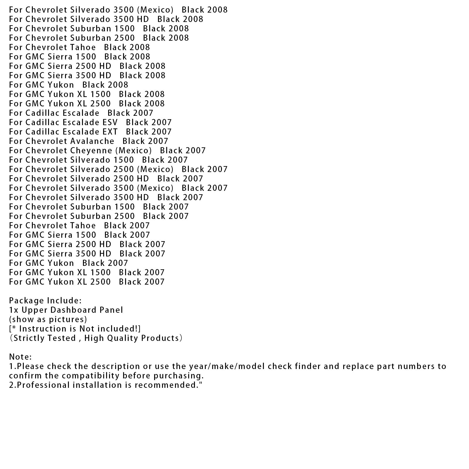 Zwart dashboard bovenpaneel 926-336 voor Chevrolet Cheyenne 2500 (Mexico) 2013 (ref. 20844035)