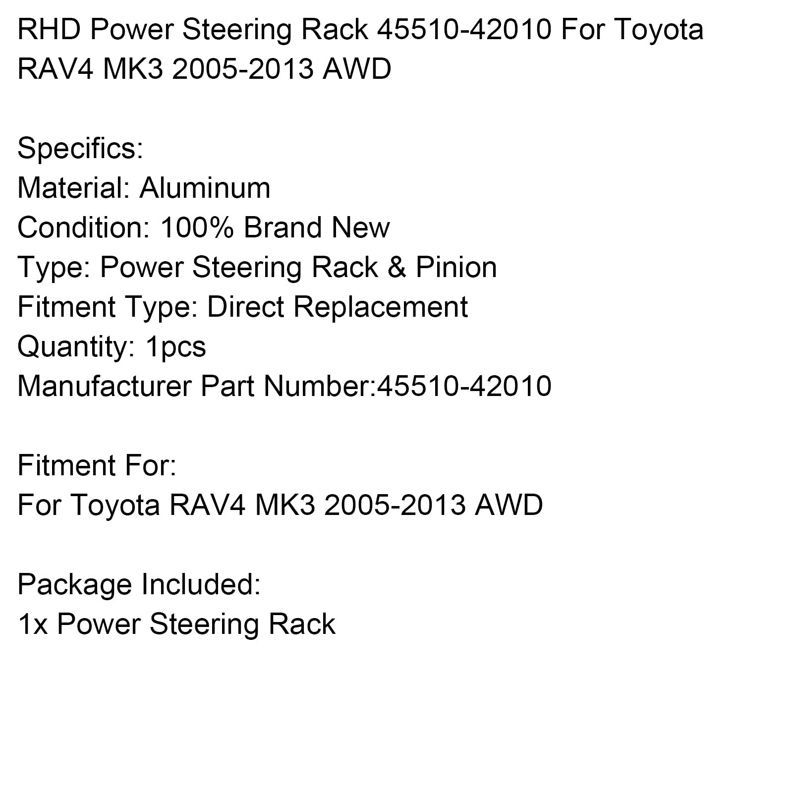 Ohjaustehostinteline 45510-42010 Toyota RAV4 MK3 AWD RHD 2005-2013